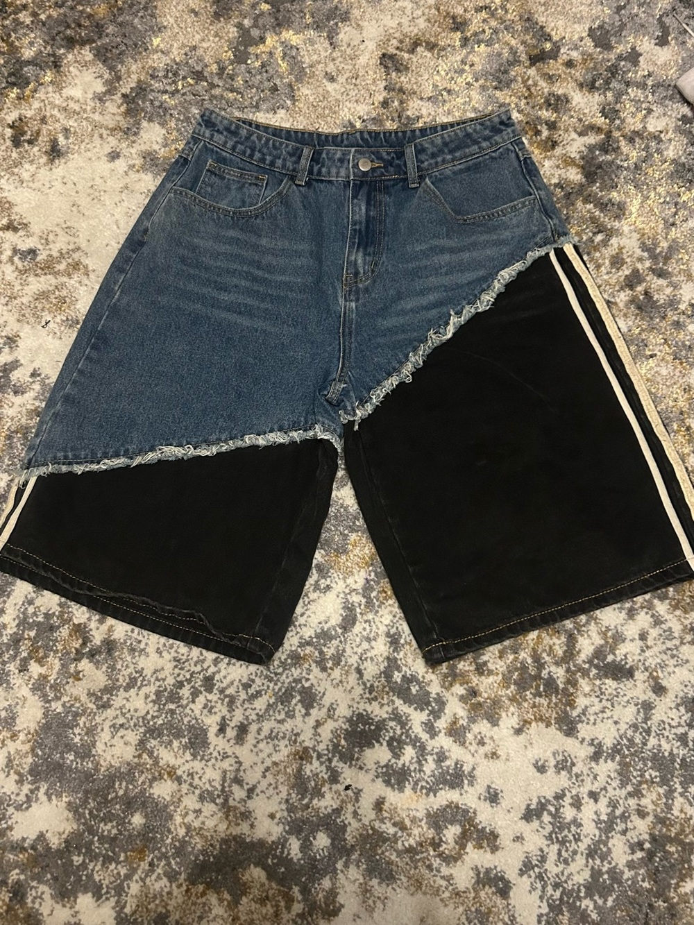 Unbranded Two-Tone Denim & Black Panel Men's Shorts